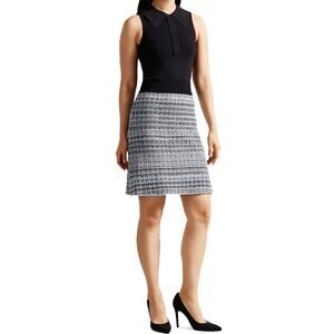 TED BAKER Diveena Spread Collar Tweed Skirt Black Blue Dress Women’s Size 10